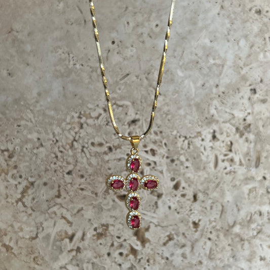 Ruby rose cross necklace